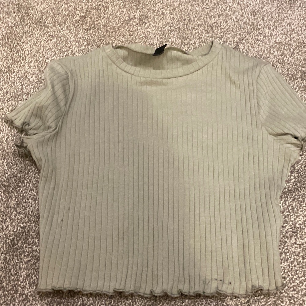 Olive green ribbed crop top SHEIN
